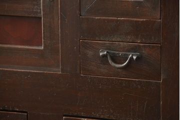 アンティーク家具　古民具・骨董 結霜ガラス入り 二段重ね 三尺水屋箪笥