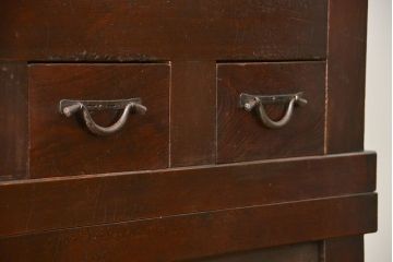 アンティーク家具　古民具・骨董 結霜ガラス入り 二段重ね 三尺水屋箪笥