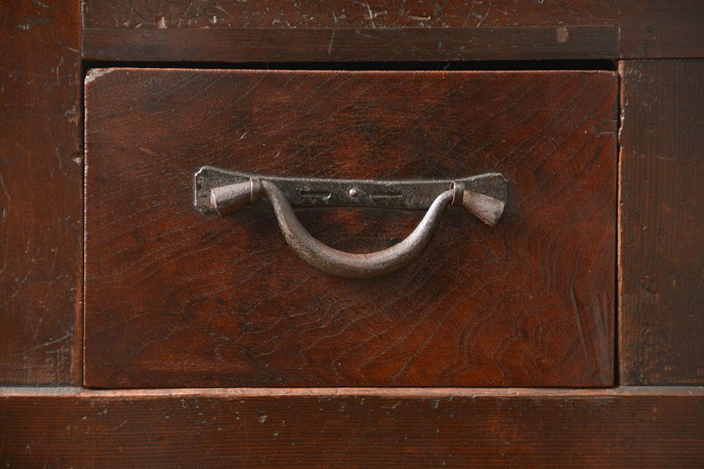 アンティーク家具　古民具・骨董 結霜ガラス入り 二段重ね 三尺水屋箪笥