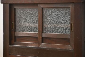 アンティーク家具　古民具・骨董 結霜ガラス入り 二段重ね 三尺水屋箪笥