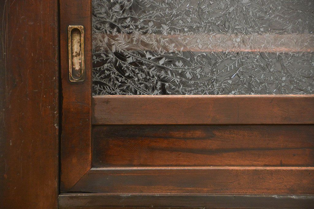 アンティーク家具　古民具・骨董 結霜ガラス入り 二段重ね 三尺水屋箪笥