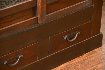 アンティーク家具　古民具・骨董 結霜ガラス入り 二段重ね 三尺水屋箪笥