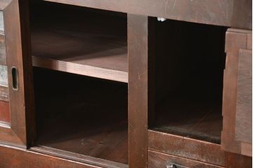 アンティーク家具　古民具・骨董 結霜ガラス入り 二段重ね 三尺水屋箪笥