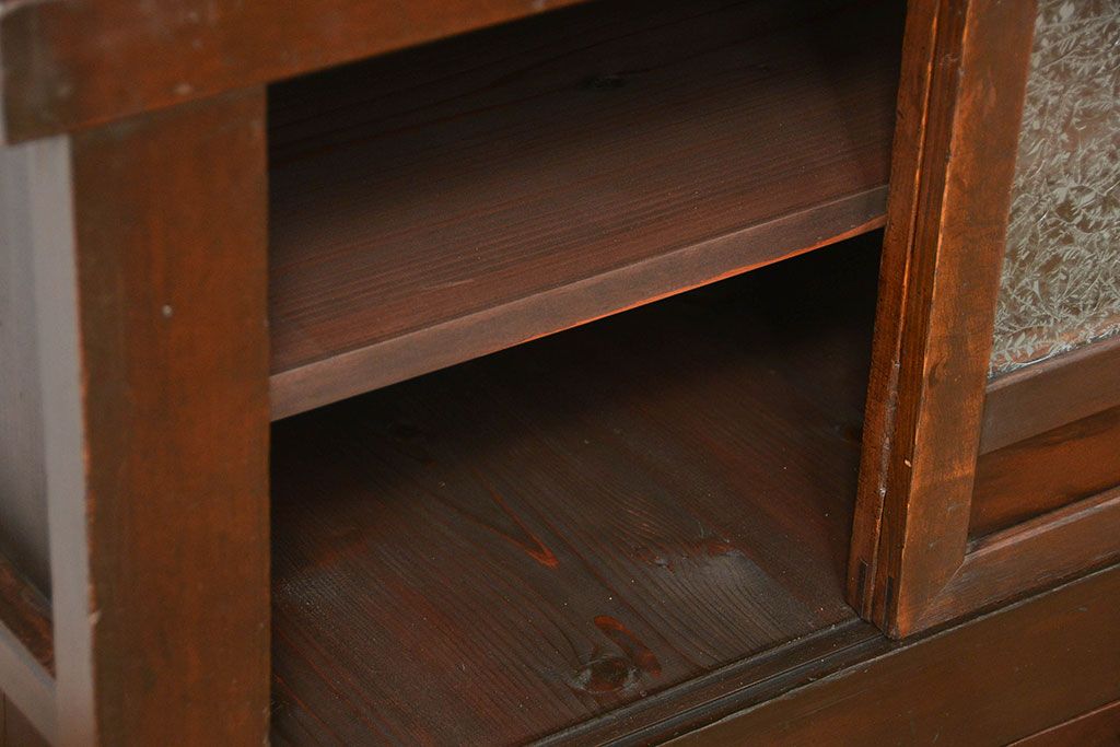 アンティーク家具　古民具・骨董 結霜ガラス入り 二段重ね 三尺水屋箪笥