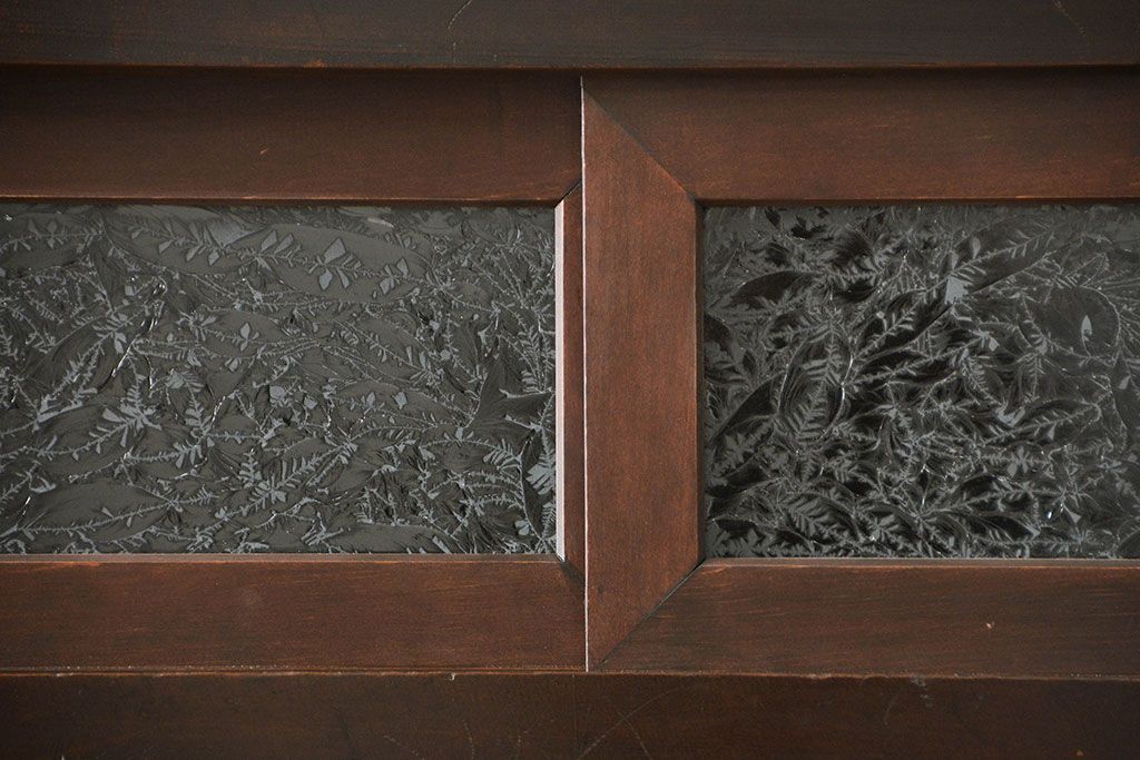 アンティーク家具　古民具・骨董 結霜ガラス入り 二段重ね 三尺水屋箪笥