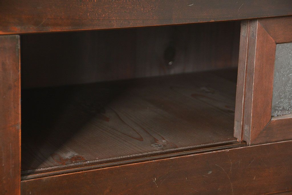 アンティーク家具　古民具・骨董 結霜ガラス入り 二段重ね 三尺水屋箪笥