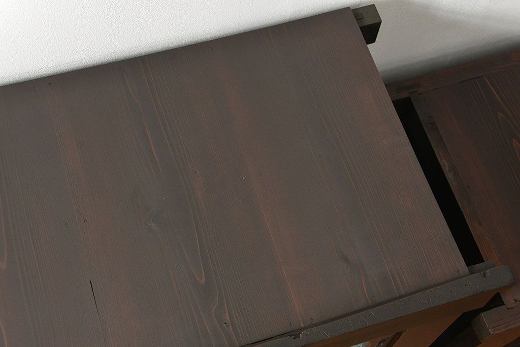 アンティーク家具　古民具・骨董 結霜ガラス入り 二段重ね 三尺水屋箪笥