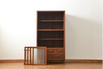 レトロ家具　昭和レトロ 鉄脚付きダイヤガラス収納棚(食器棚、戸棚)