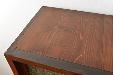 レトロ家具　昭和レトロ 鉄脚付きダイヤガラス収納棚(食器棚、戸棚)