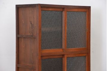 レトロ家具　昭和レトロ 鉄脚付きダイヤガラス収納棚(食器棚、戸棚)