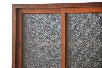 レトロ家具　昭和レトロ 鉄脚付きダイヤガラス収納棚(食器棚、戸棚)