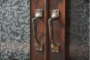 アンティーク家具　古民具・骨董 前面縞黒檀の結霜ガラス収納棚(時代箪笥、食器棚)
