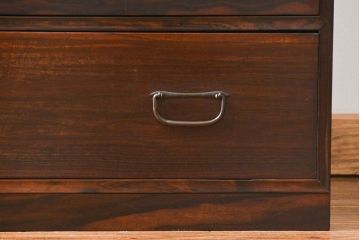 アンティーク家具　古民具・骨董 前面縞黒檀の結霜ガラス収納棚(時代箪笥、食器棚)