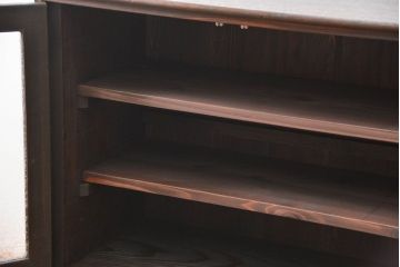 アンティーク家具　古民具・骨董 前面縞黒檀の結霜ガラス収納棚(時代箪笥、食器棚)