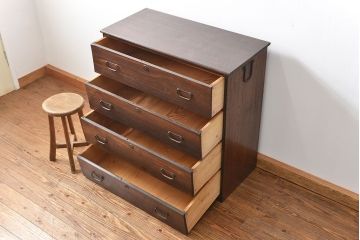 アンティーク家具　古民具・骨董 前面縞黒檀の上品な時代箪笥(チェスト、タンス)