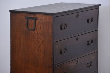 アンティーク家具　古民具・骨董 前面縞黒檀の上品な時代箪笥(チェスト、タンス)