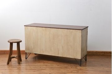 アンティーク家具　鉄脚付きアンティークペイントローボード(収納棚、TVボード)