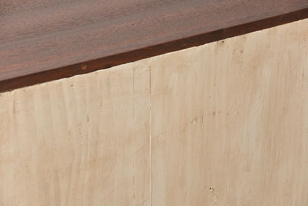 アンティーク家具　鉄脚付きアンティークペイントローボード(収納棚、TVボード)