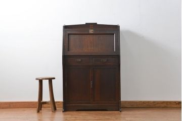 アンティーク家具　アンティーク 古いナラ材の象嵌入りライティングビュロー(机、在宅ワーク、在宅用ライティングデスク)