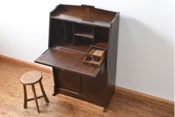 アンティーク家具　アンティーク 古いナラ材の象嵌入りライティングビュロー(机、在宅ワーク、在宅用ライティングデスク)
