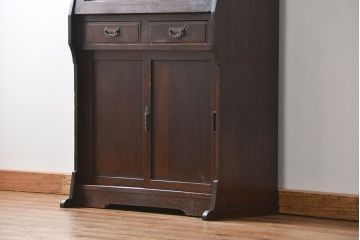 アンティーク家具　アンティーク 古いナラ材の象嵌入りライティングビュロー(机、在宅ワーク、在宅用ライティングデスク)