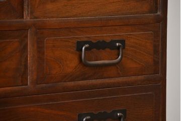 アンティーク家具　アンティーク 前面欅材の上質な鉄脚付き結霜ガラス時代箪笥ローボード(サイドボード、収納棚)