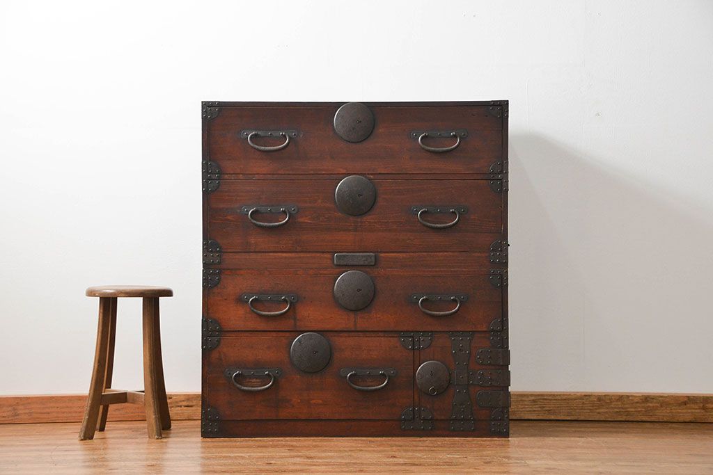 アンティーク家具　古民具・骨董 ☆味わい深い二段重ね時代箪笥(整理タンス、衣装箪笥)