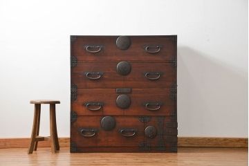 アンティーク家具　古民具・骨董 ☆味わい深い二段重ね時代箪笥(整理タンス、衣装箪笥)