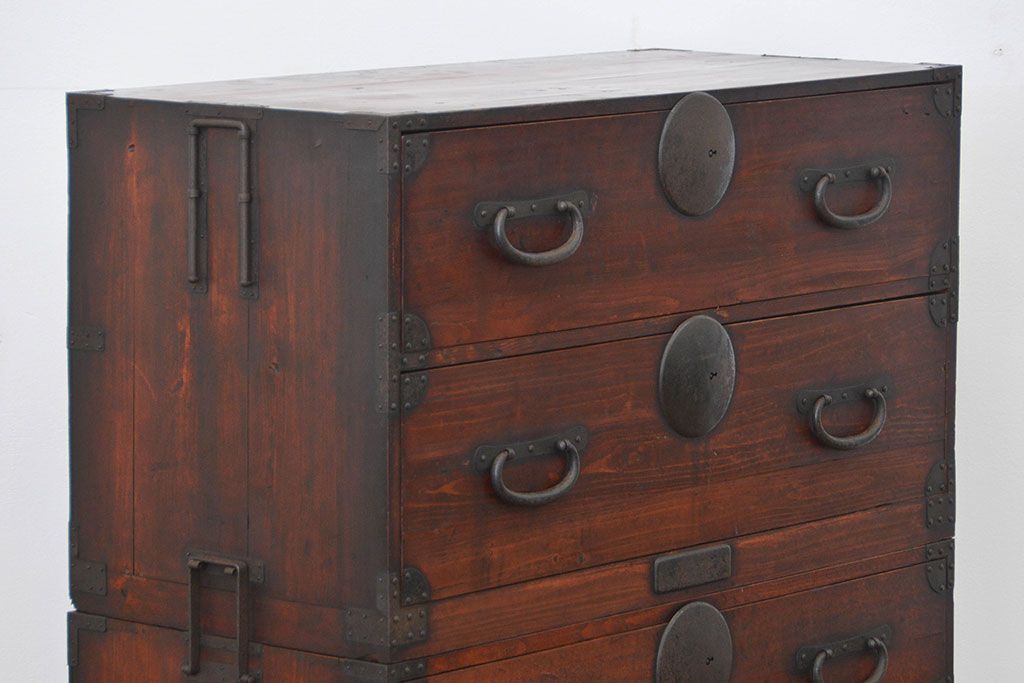 アンティーク家具　古民具・骨董 ☆味わい深い二段重ね時代箪笥(整理タンス、衣装箪笥)