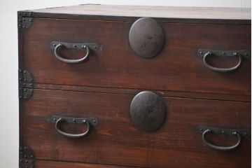 アンティーク家具　古民具・骨董 ☆味わい深い二段重ね時代箪笥(整理タンス、衣装箪笥)