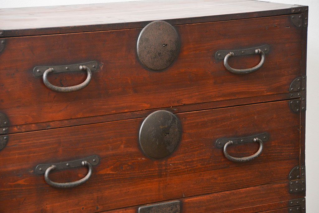 アンティーク家具　古民具・骨董 ☆味わい深い二段重ね時代箪笥(整理タンス、衣装箪笥)