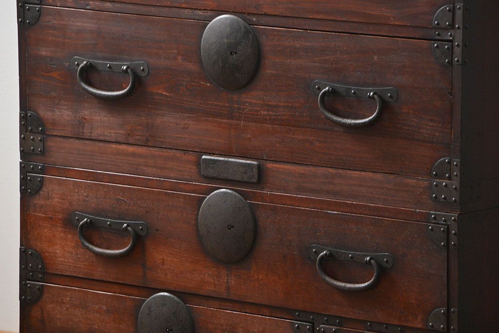 アンティーク家具　古民具・骨董 ☆味わい深い二段重ね時代箪笥(整理タンス、衣装箪笥)