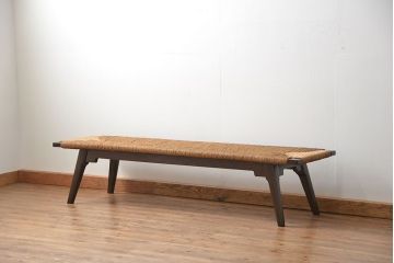 中古 ビンテージ 松本民芸家具 ラッシ長スツール(1)(ベンチ、長椅子、イス)定価約186000円