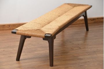 中古 ビンテージ 松本民芸家具 ラッシ長スツール(1)(ベンチ、長椅子、イス)定価約186000円