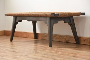 中古 ビンテージ 松本民芸家具 ラッシ長スツール(3)(ベンチ、長椅子、イス)