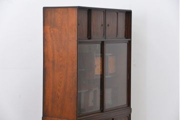 アンティーク家具　アンティーク 前面縞黒檀の美しい二段重ね茶箪笥(収納棚)