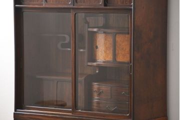 アンティーク家具　アンティーク 前面縞黒檀の美しい二段重ね茶箪笥(収納棚)