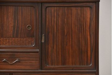 アンティーク家具　アンティーク 前面縞黒檀の美しい二段重ね茶箪笥(収納棚)