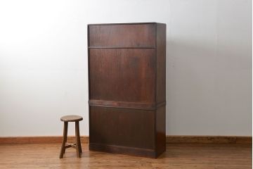 アンティーク家具　アンティーク 前面縞黒檀の美しい二段重ね茶箪笥(収納棚)