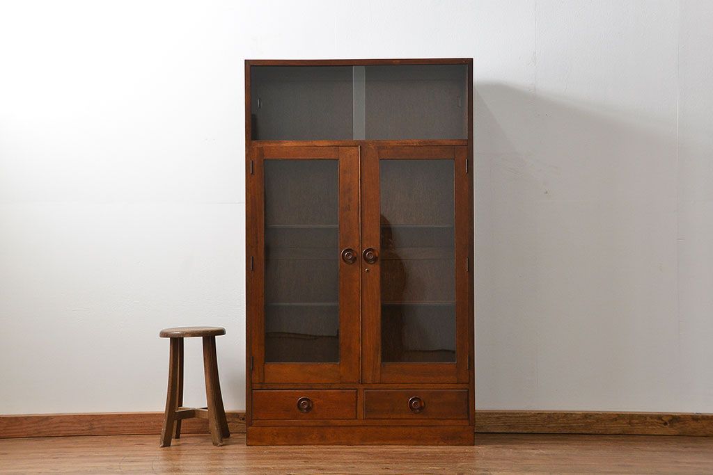 レトロ家具　昭和レトロ シンプルで大振りな本箱(アンティークブックケース、収納棚)