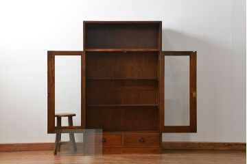 レトロ家具　昭和レトロ シンプルで大振りな本箱(アンティークブックケース、収納棚)