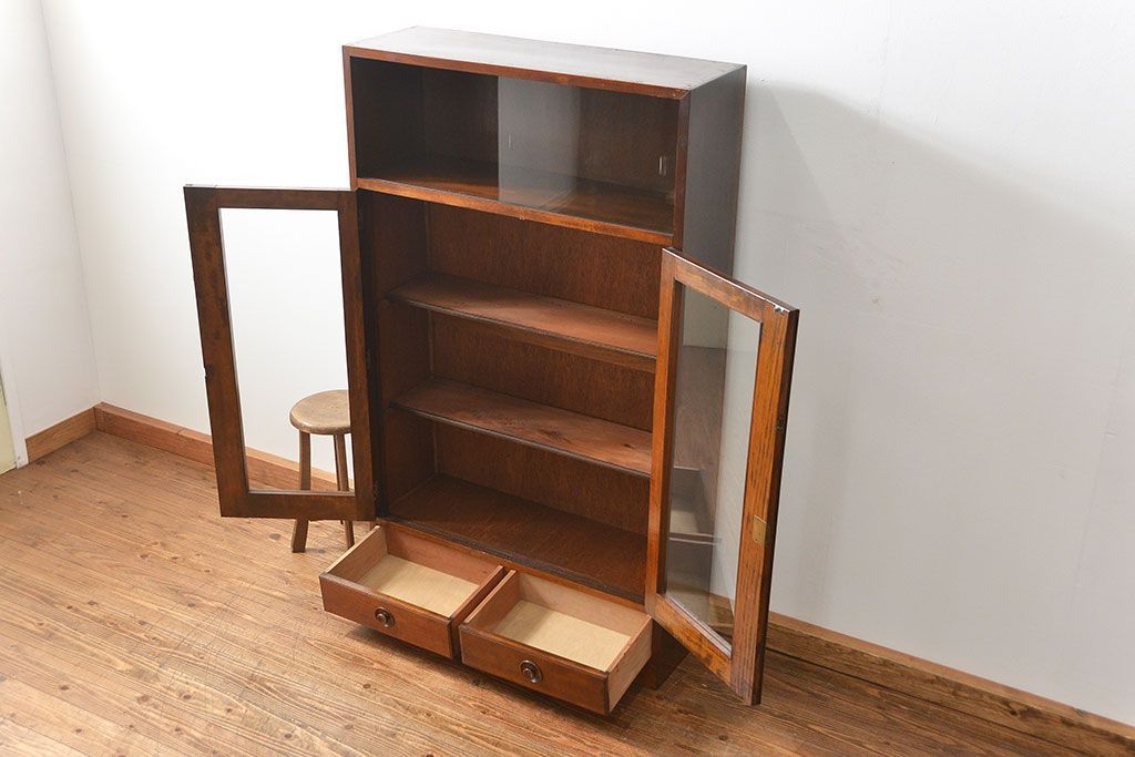 レトロ家具　昭和レトロ シンプルで大振りな本箱(アンティークブックケース、収納棚)