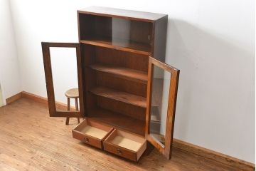 レトロ家具　昭和レトロ シンプルで大振りな本箱(アンティークブックケース、収納棚)