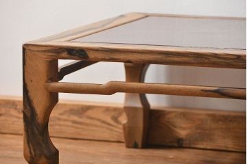 アンティーク家具　古民具・骨董 杢目の素晴らしい欅材と黒柿無垢材の高級座卓(1)(テーブル、座机)