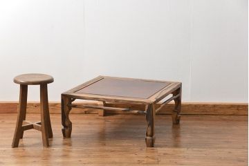 アンティーク家具　古民具・骨董 杢目の素晴らしい欅材と黒柿無垢材の高級座卓(1)(テーブル、座机)