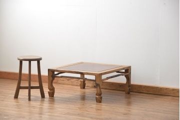 アンティーク家具　古民具・骨董 杢目の素晴らしい欅材と黒柿無垢材の高級座卓(2)(テーブル、座机)