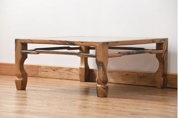 アンティーク家具　古民具・骨董 杢目の素晴らしい欅材と黒柿無垢材の高級座卓(2)(テーブル、座机)