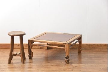 アンティーク家具　古民具・骨董 杢目の素晴らしい欅材と黒柿無垢材の高級座卓(2)(テーブル、座机)