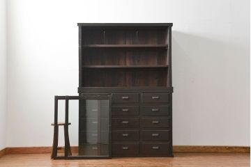 アンティーク家具　古民具・骨董　シックな15杯引き出し収納棚(ガラスケース、飾り棚、百味箪笥、薬箪笥)