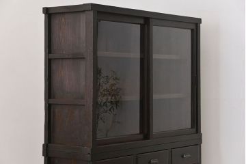 アンティーク家具　古民具・骨董　シックな15杯引き出し収納棚(ガラスケース、飾り棚、百味箪笥、薬箪笥)